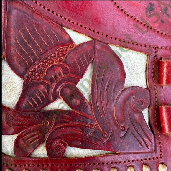 Vintage Mexican Red & White Leather Shoulder Bag Purse - Picture 4 of 14